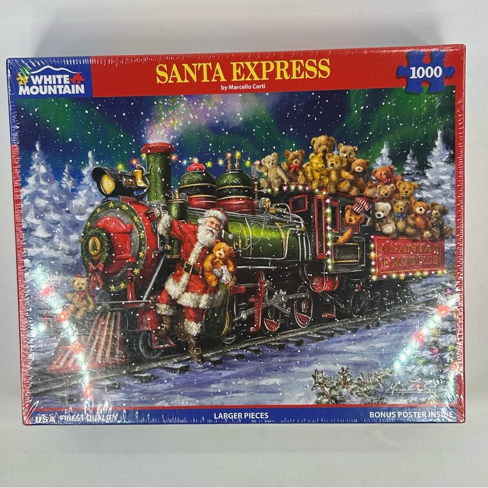 White Mountain Santa Express Puzzle - Vibrant Red and Green